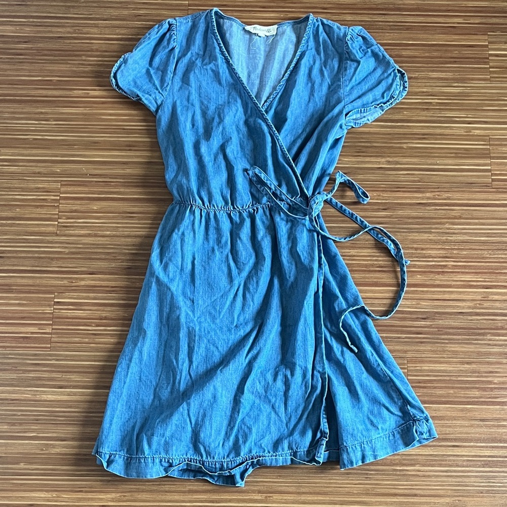 Madewell Denim Blue Wrap Mini Dress with Tie Waist